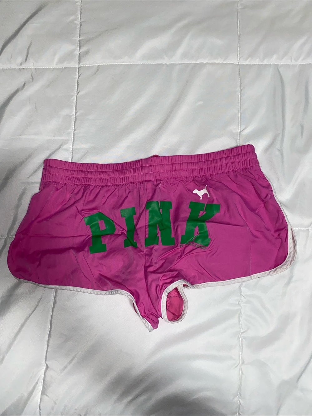 Y2K vintage PINK Victoria's Secret Magenta Athletic Shorts with Green Logo